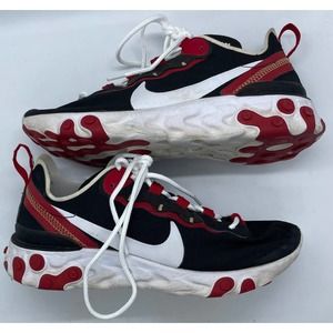 Nike Womens React Element 55 Running Shoes Black Red Size 6 BQ2728-009